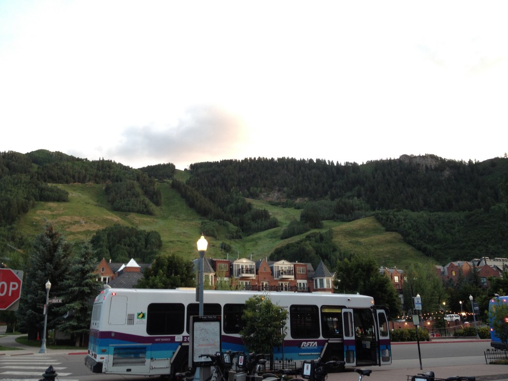 Catching a bus in downtown Aspen.
